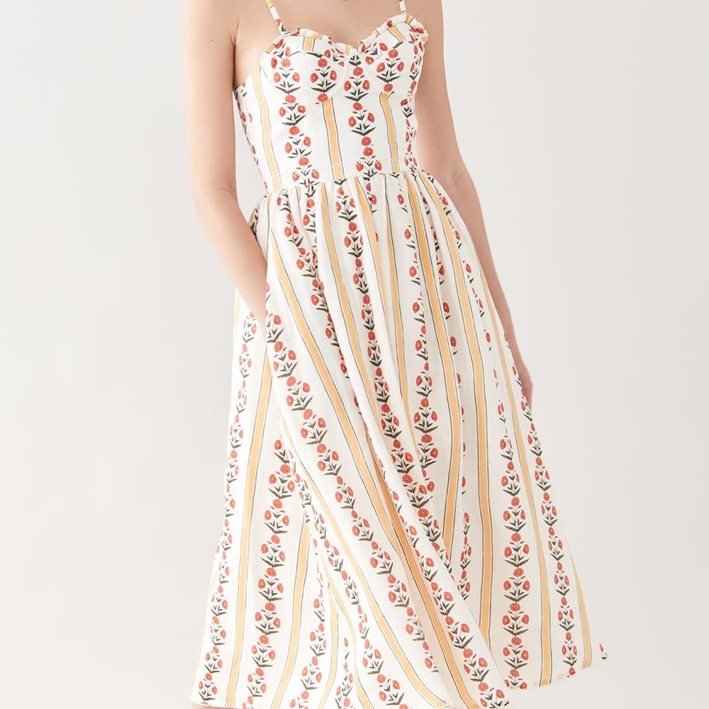 Agua Bendita Acacia Carmina Print Linen Midi Dress